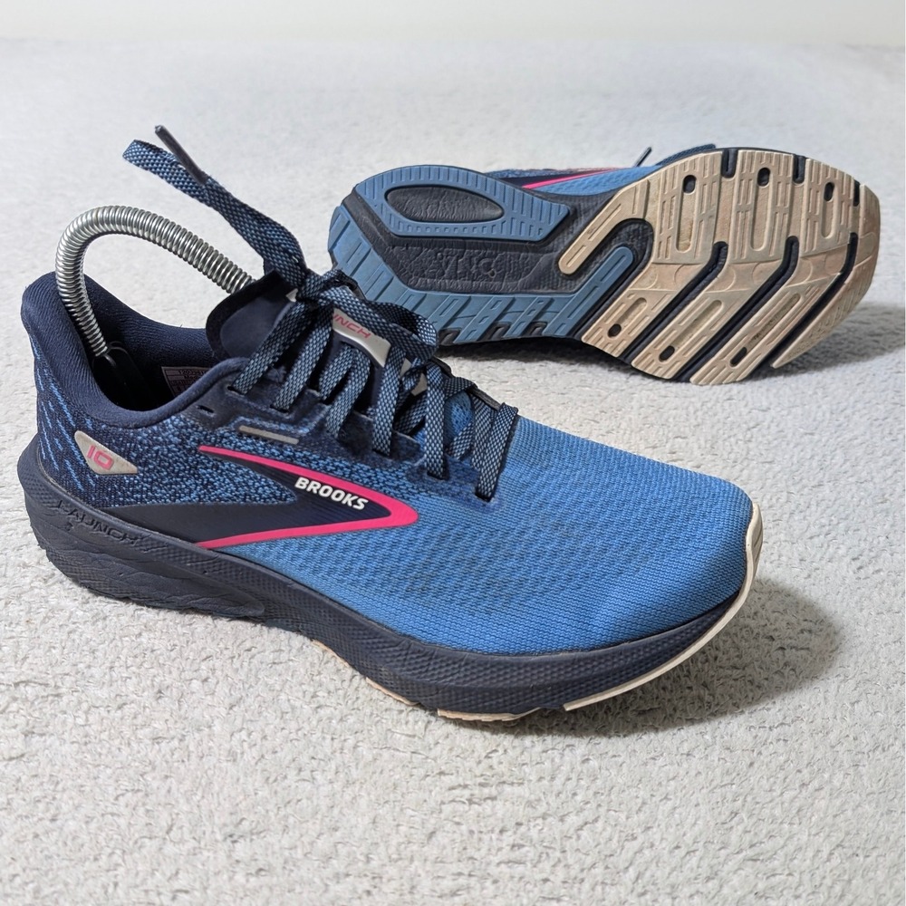 Brooks Launch 10 Shoes Womens 8b Blue Navy Pink Neutral Running‎ Sneakers EUC